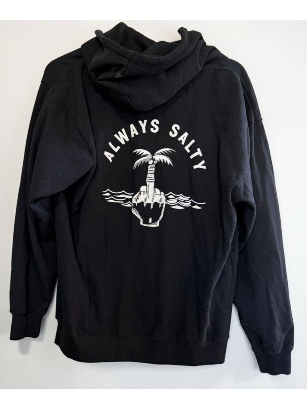 Chomp Hoodie Size Large Always Salty Surfer Beach Graphic Black Sweatshirt